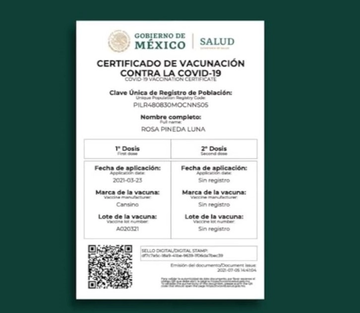 certificado vacuna
